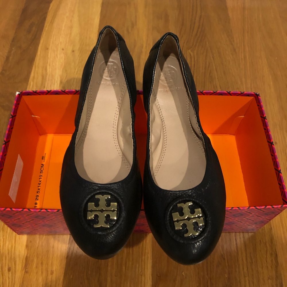 Tory Burch black leather flats, size 6.5